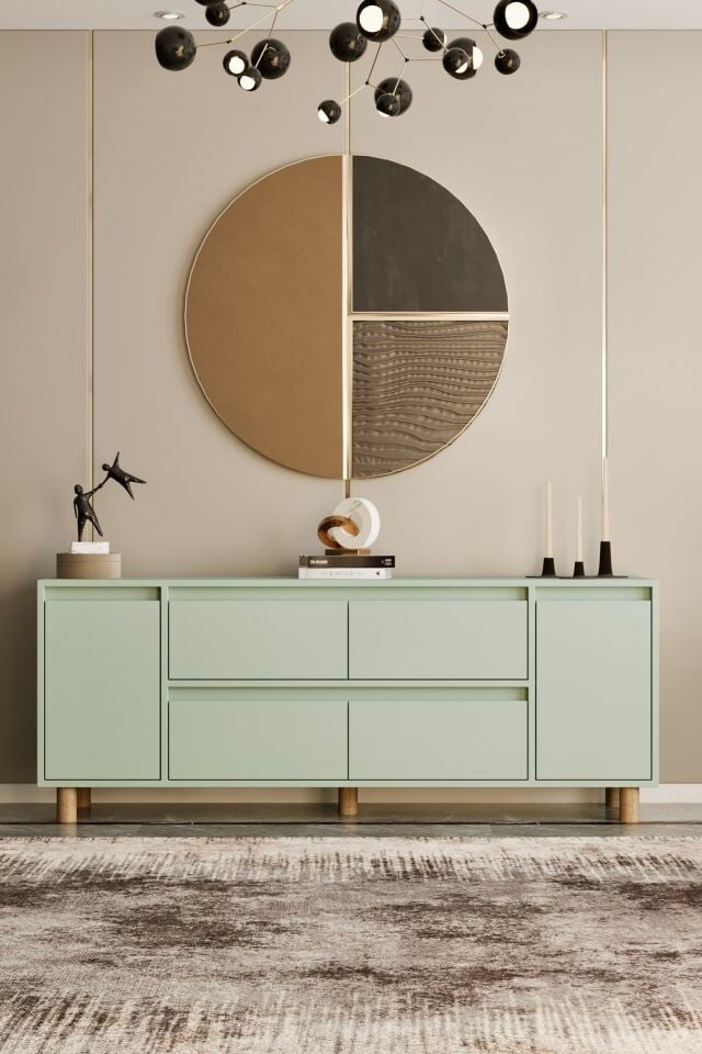 MİLA Ahşap Ayaklı Konsol - MDF - 200 CM MİNT YEŞİLİ