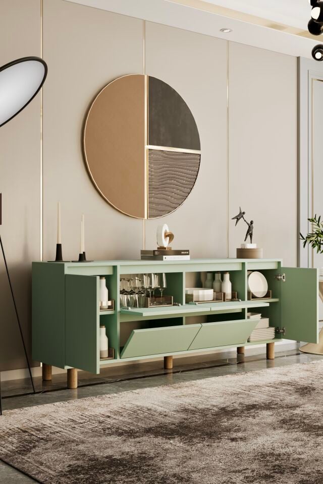MİLA Ahşap Ayaklı Konsol - MDF - 200 CM MİNT YEŞİLİ