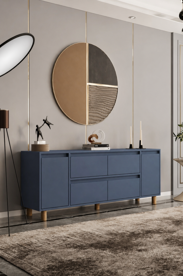 MİLA Ahşap Ayaklı Konsol - MDF - 200 CM DUMAN MAVİ