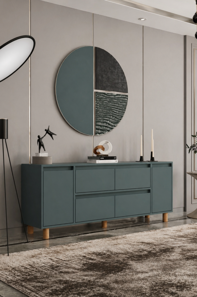 MİLA Ahşap Ayaklı Konsol - MDF - 200 CM ZEYTİN TAŞI