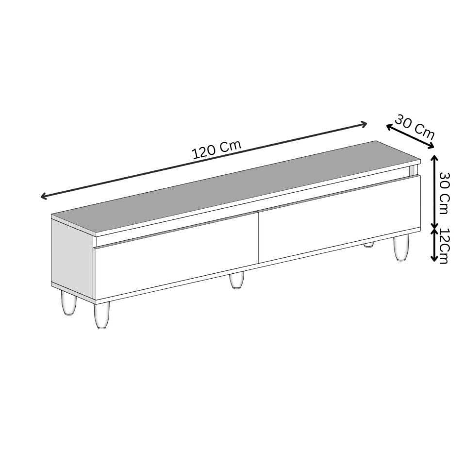 MİLA TV Ünitesi Ahşap Ayaklı 2 Kapaklı - MDF - 120 CM ZEYTİN TAŞI