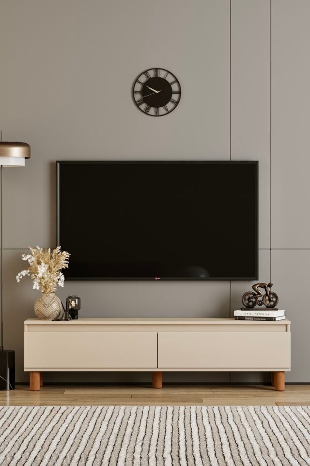MİLA TV Ünitesi Ahşap Ayaklı 2 Kapaklı - MDF - 140 CM