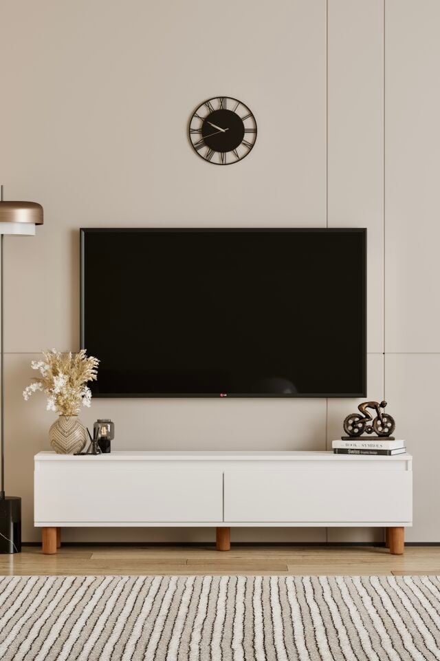 MİLA TV Ünitesi Ahşap Ayaklı 2 Kapaklı - MDF - 140 CM