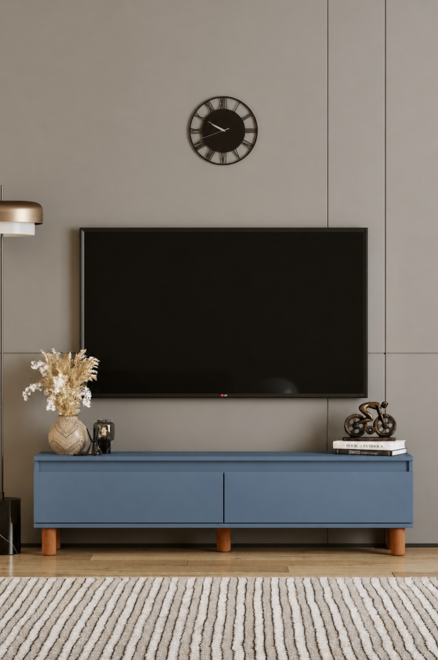 MİLA TV Ünitesi Ahşap Ayaklı 2 Kapaklı - MDF - 140 CM