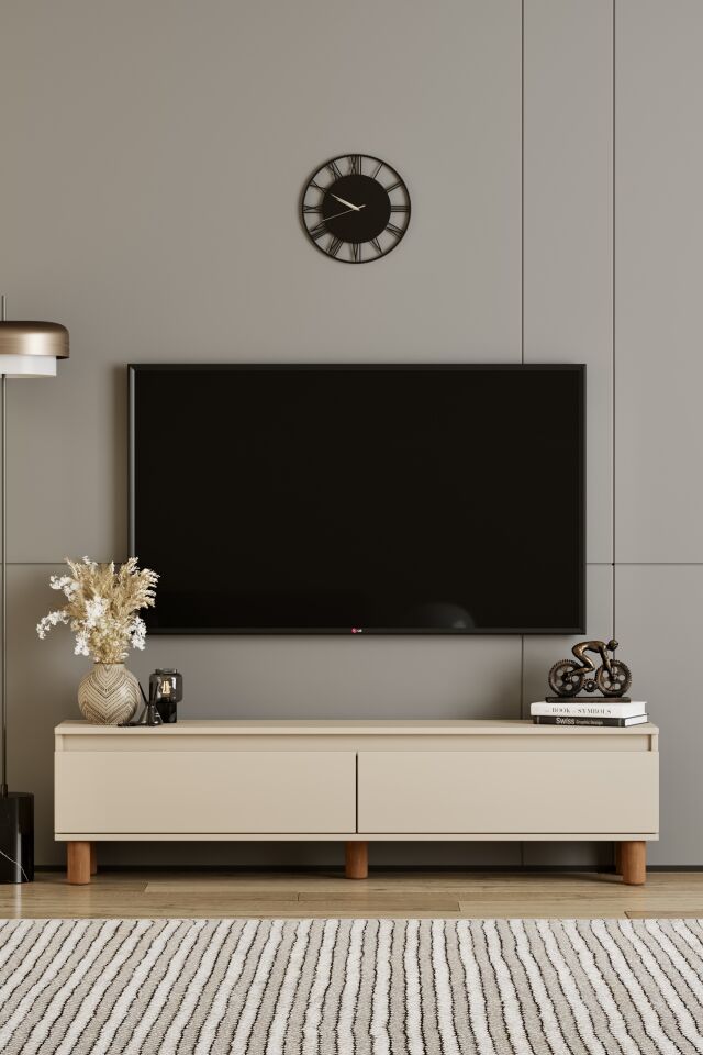 MİLA TV Ünitesi Ahşap Ayaklı 2 Kapaklı - MDF - 160 CM