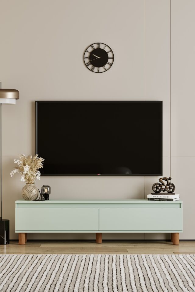MİLA TV Ünitesi Ahşap Ayaklı 2 Kapaklı - MDF - 160 CM