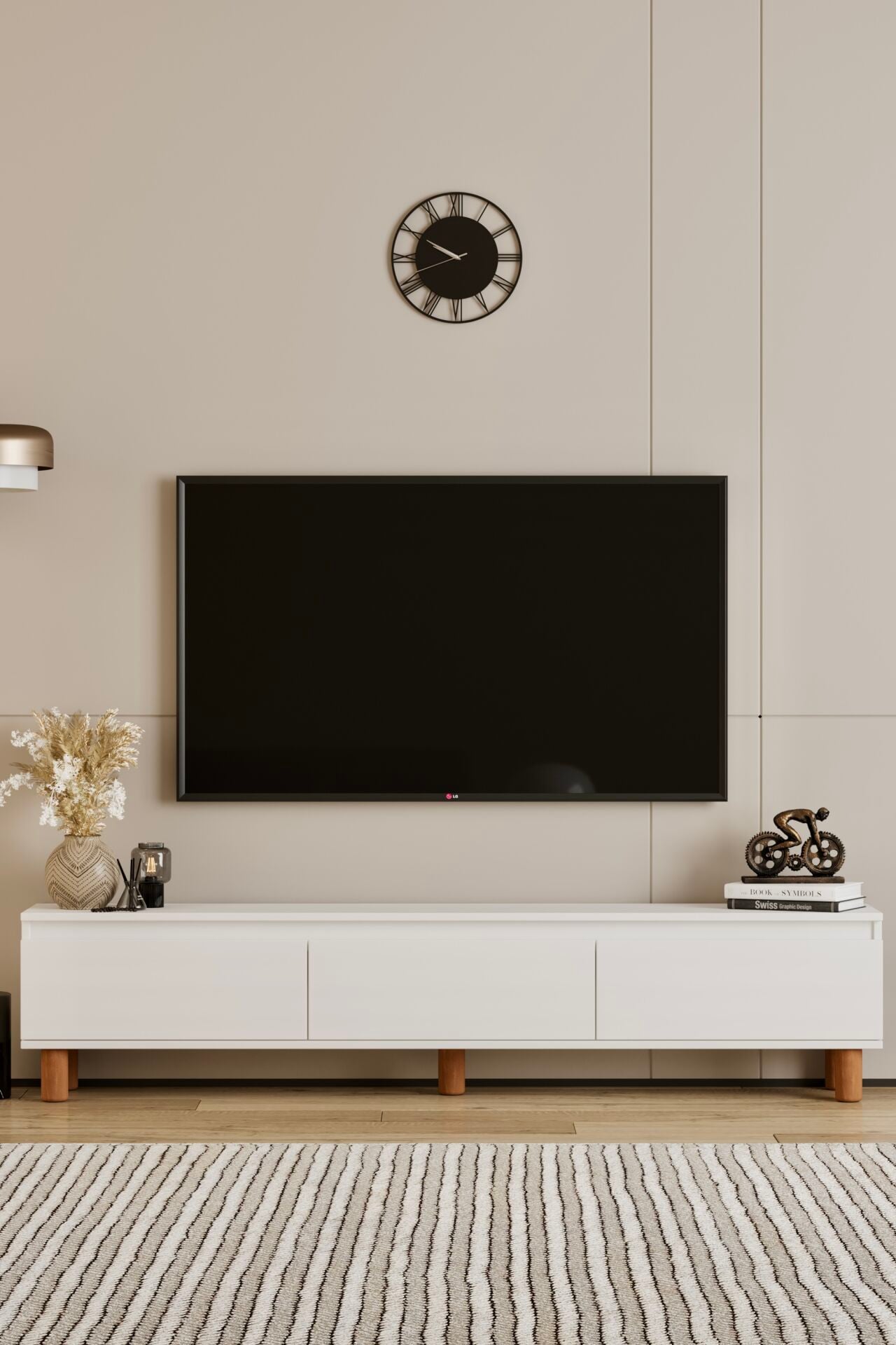 MİLA TV Ünitesi Ahşap Ayaklı 3 Kapaklı - MDF - 180 CM