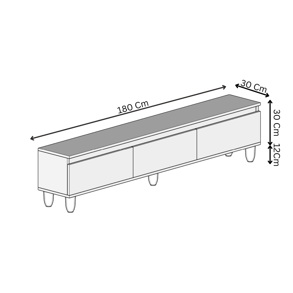 MİLA TV Ünitesi Ahşap Ayaklı 3 Kapaklı - MDF - 180 CM SİYAH