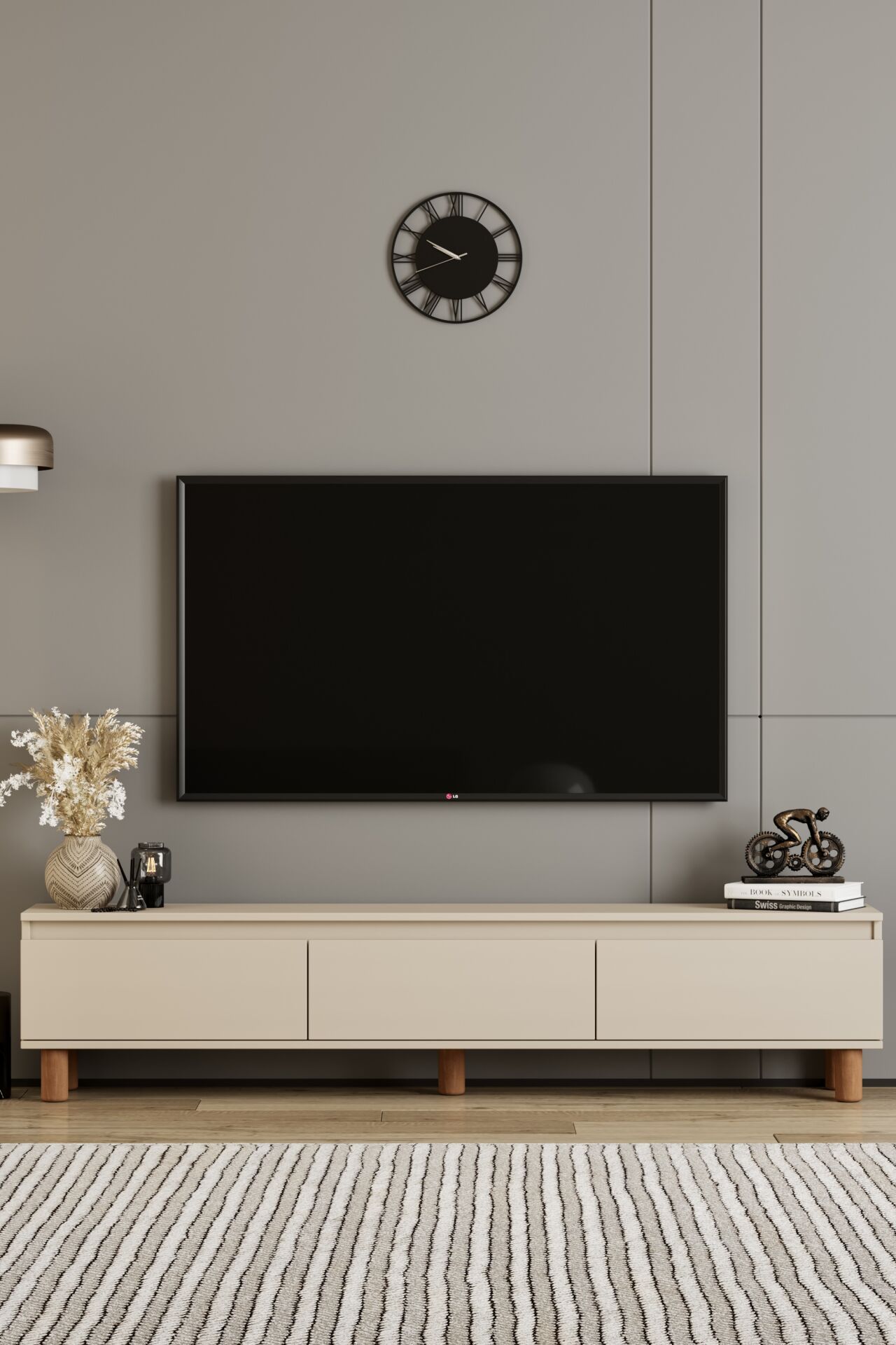 MİLA TV Ünitesi Ahşap Ayaklı 3 Kapaklı - MDF - 200 CM