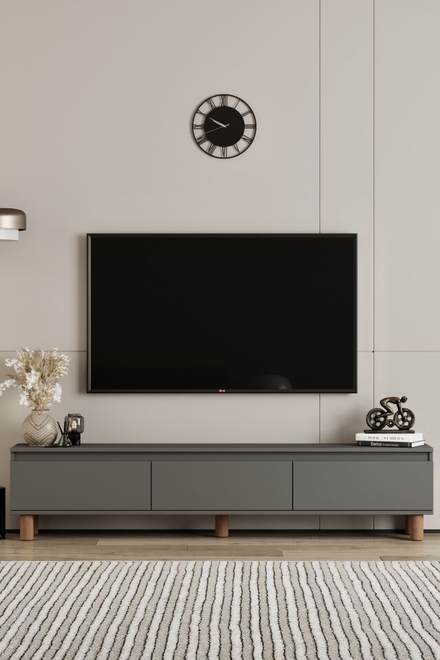 MİLA TV Ünitesi Ahşap Ayaklı 3 Kapaklı - MDF - 200 CM