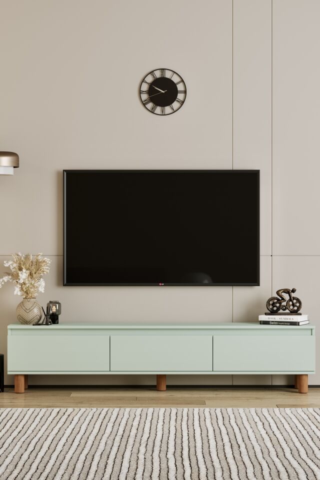MİLA TV Ünitesi Ahşap Ayaklı 3 Kapaklı - MDF - 200 CM