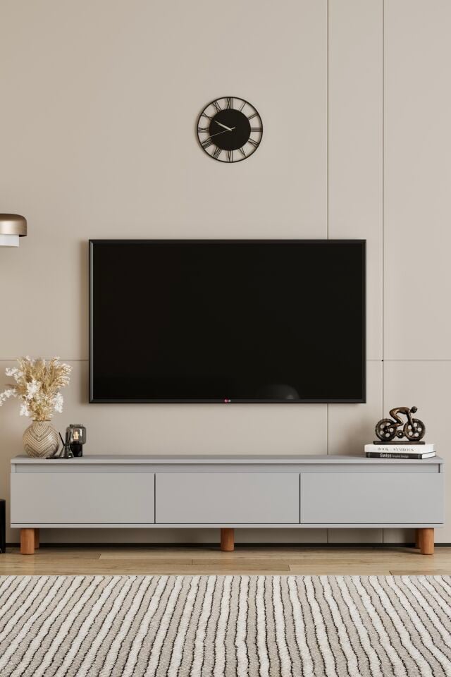 MİLA TV Ünitesi Ahşap Ayaklı 3 Kapaklı - MDF - 200 CM