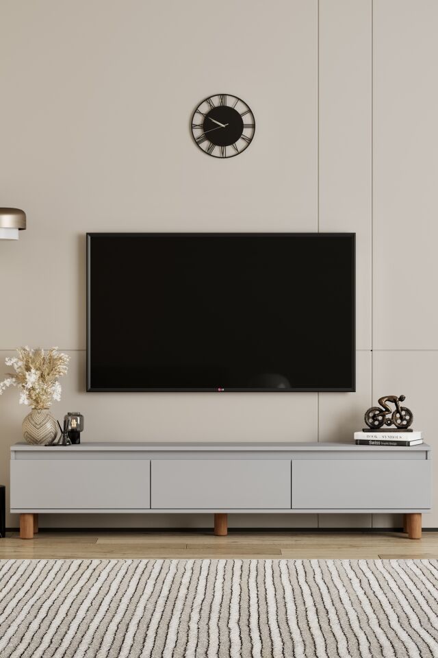 MİLA TV Ünitesi Ahşap Ayaklı 3 Kapaklı - MDF - 200 CM