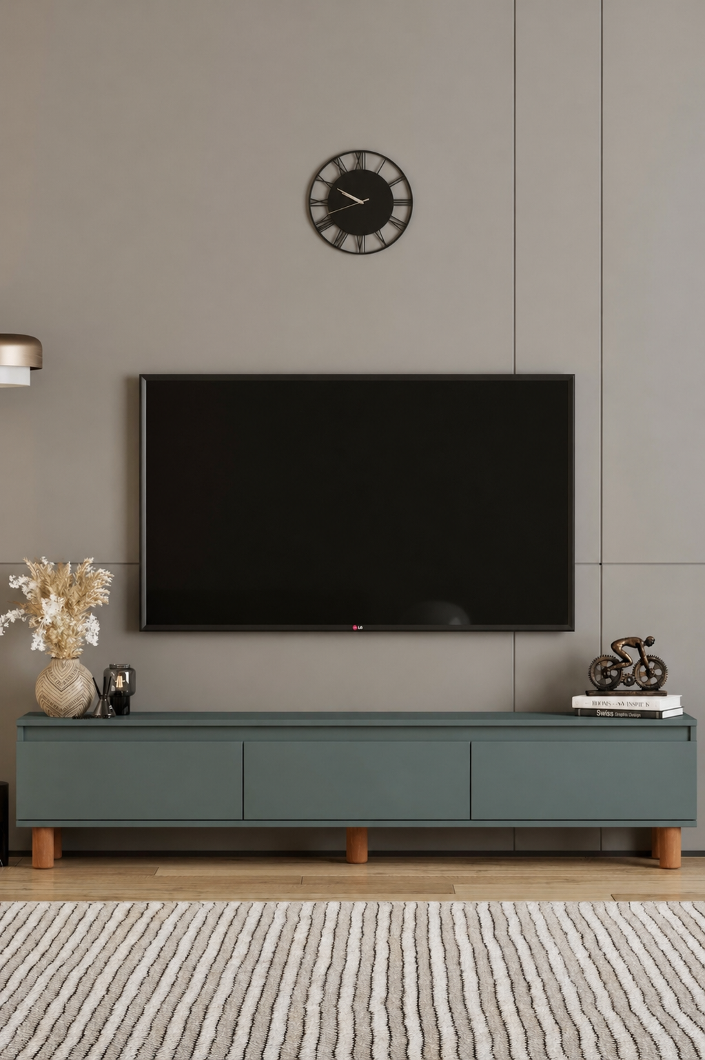 MİLA TV Ünitesi Ahşap Ayaklı 3 Kapaklı - MDF - 200 CM ZEYTİN TAŞI