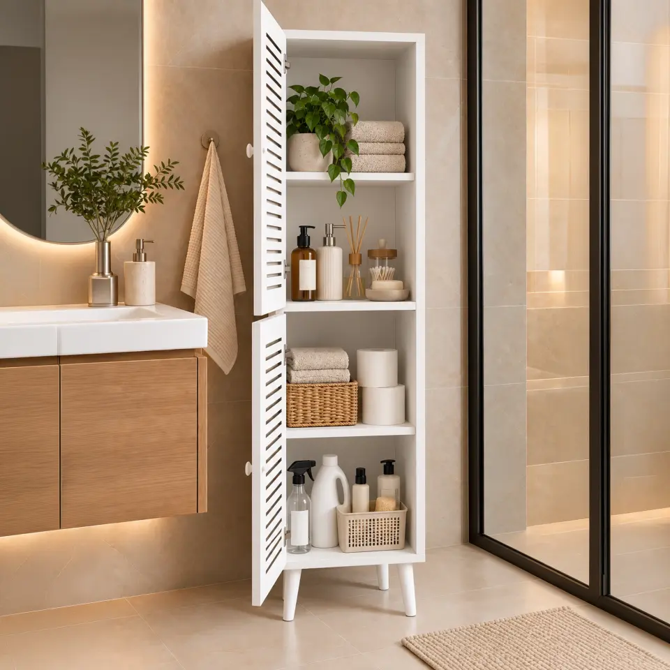 Vega Çok Amaçlı Dolap | Mutfak, Kiler, Banyo Dolabı %100 MDF (Panjur Kapak) | 2 Kapaklı BEYAZ