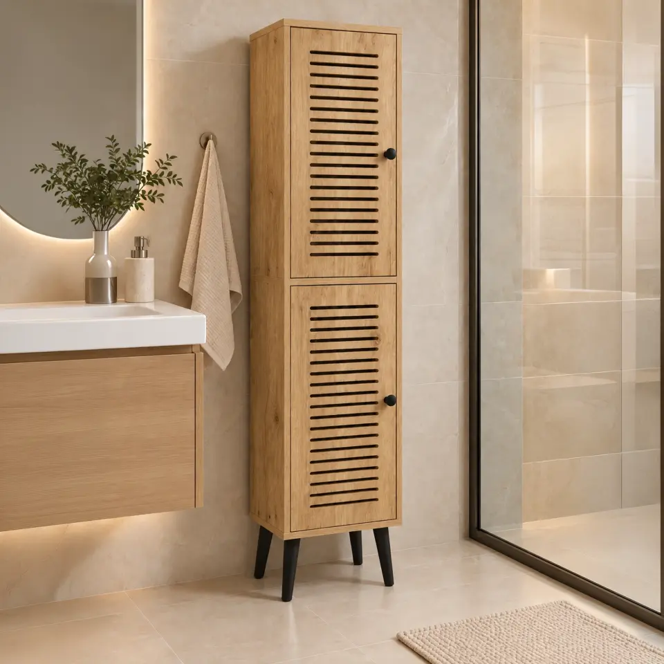 Vega Çok Amaçlı Dolap | Mutfak, Kiler, Banyo Dolabı %100 MDF (Panjur Kapak) | 2 Kapaklı SAFİR MEŞE