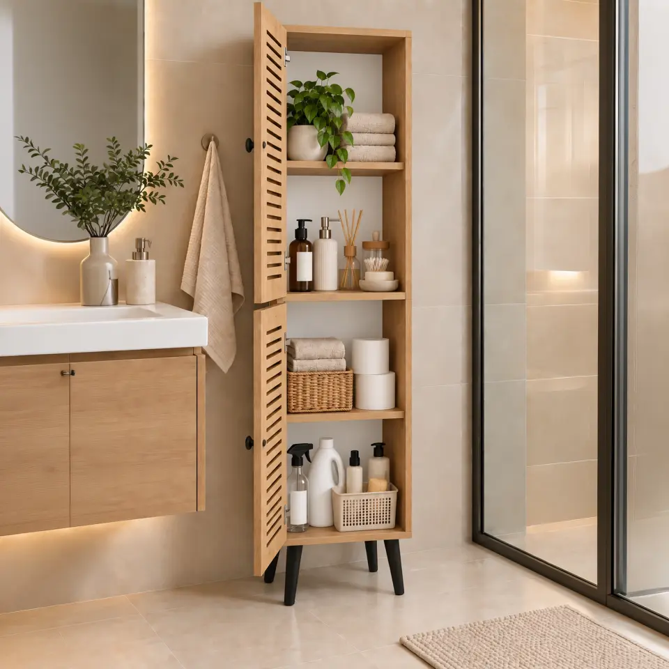 Vega Çok Amaçlı Dolap | Mutfak, Kiler, Banyo Dolabı %100 MDF (Panjur Kapak) | 2 Kapaklı SAFİR MEŞE
