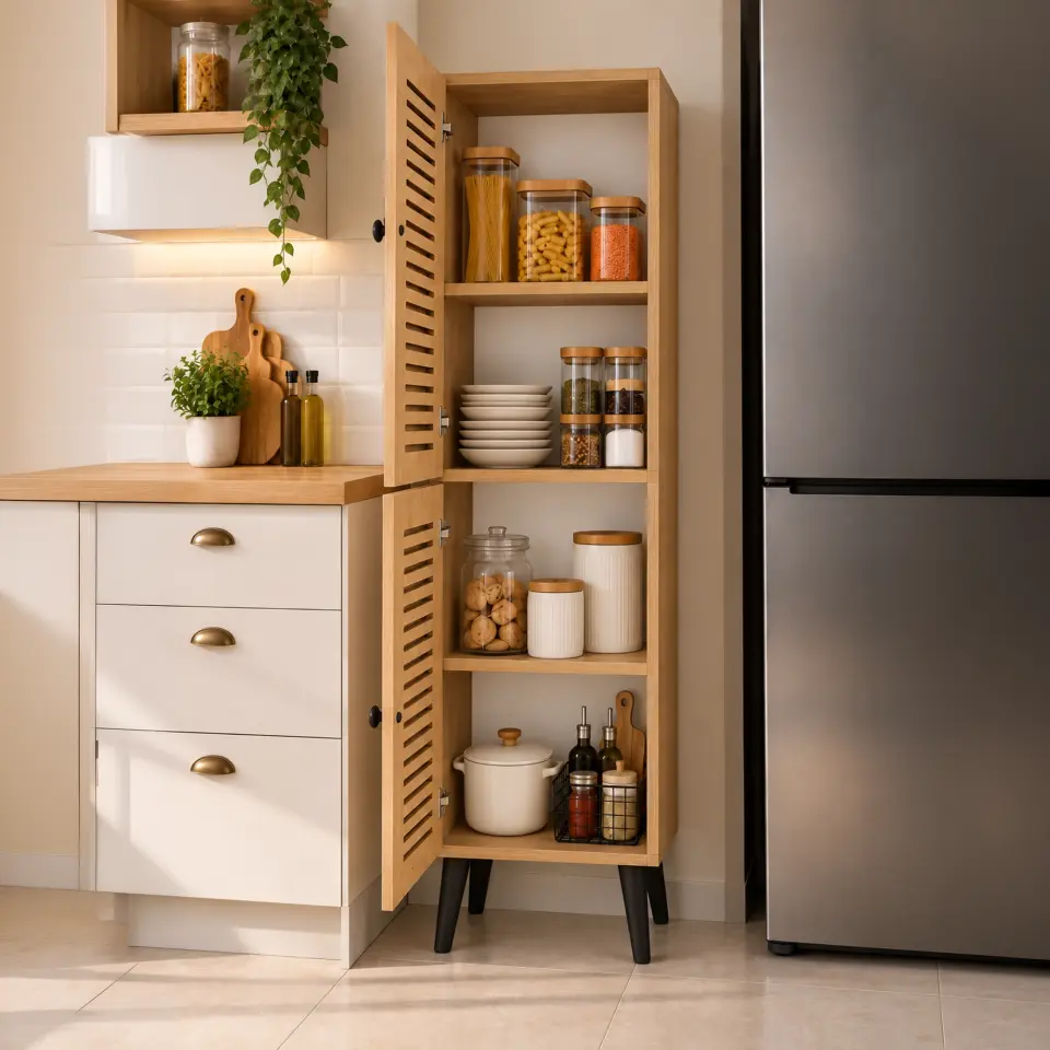 Vega Çok Amaçlı Dolap | Mutfak, Kiler, Banyo Dolabı %100 MDF (Panjur Kapak) | 2 Kapaklı SAFİR MEŞE
