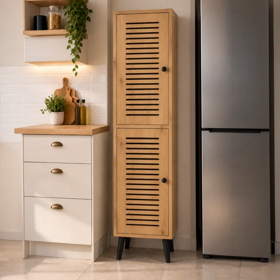 Vega Çok Amaçlı Dolap | Mutfak, Kiler, Banyo Dolabı %100 MDF (Panjur Kapak) | 2 Kapaklı SAFİR MEŞE