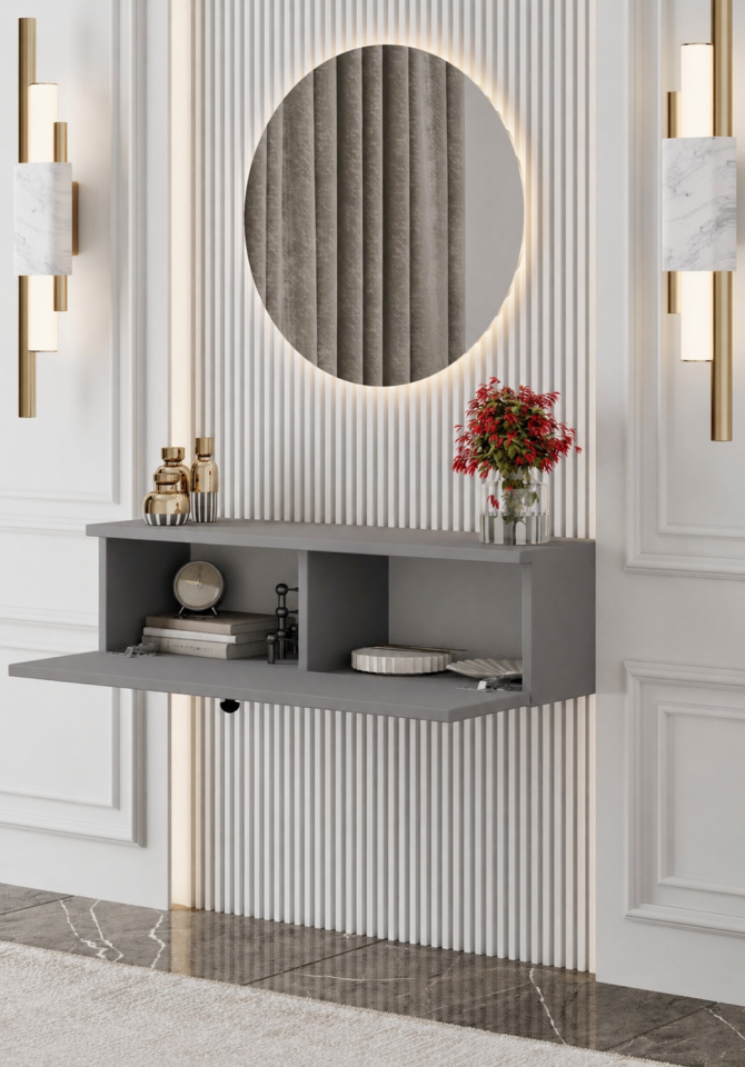 Mimosa 90 cm Duvara Monte Dresuar Kapaklı MDF SİS GRİ