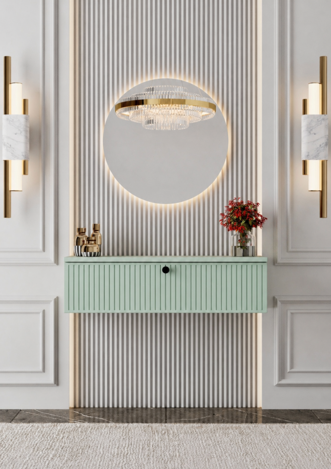 Mimosa 50 cm Duvara Monte Dresuar Kapaklı MDF MİNT YEŞİLİ