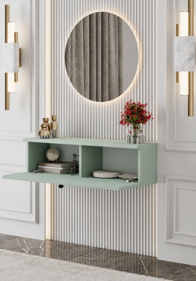 Mimosa 50 cm Duvara Monte Dresuar Kapaklı MDF MİNT YEŞİLİ
