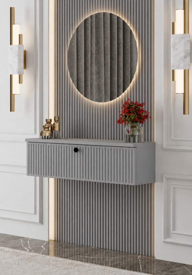 Mimosa 50 cm Duvara Monte Dresuar Kapaklı MDF SİS GRİ